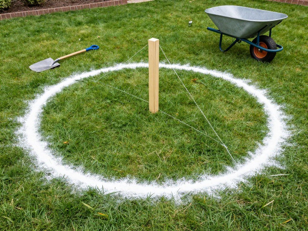 Island bed installation process showing marked circle
