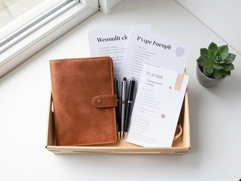 Journaling gift basket with notebooks and writing tools