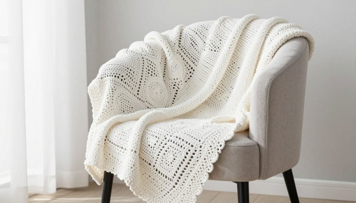 Kate's Blessing Blanket styled as home decor draped over chair