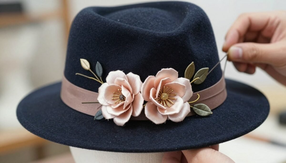 Kentucky Derby hat with hand-wired flower construction Kentucky Derby hat with hand-wired flower construction