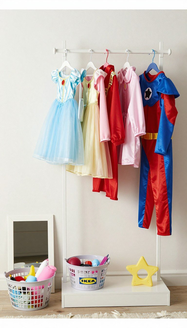 Kids dress-up area with IKEA storage solutions