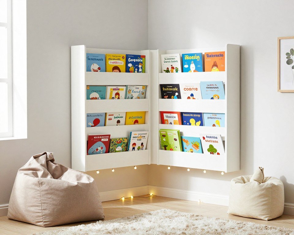 Kids reading nook with IKEA furniture and storage
