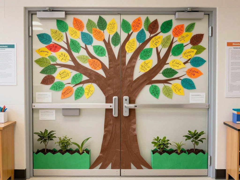 Kindness tree interactive classroom door promoting positive behavior