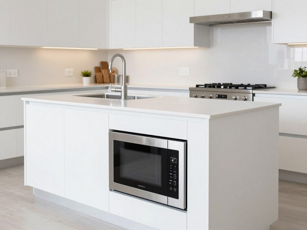 Kitchen island with built-in microwave drawer