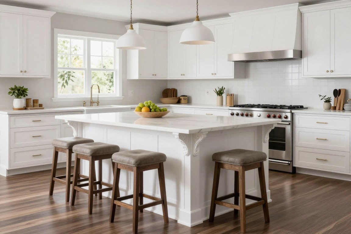 Kitchen island with raised bar height dining area