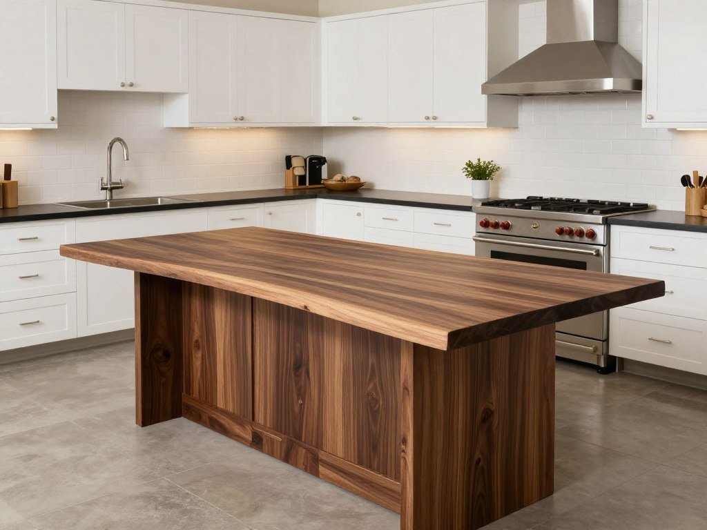 Kitchen island with solid walnut wood countertop