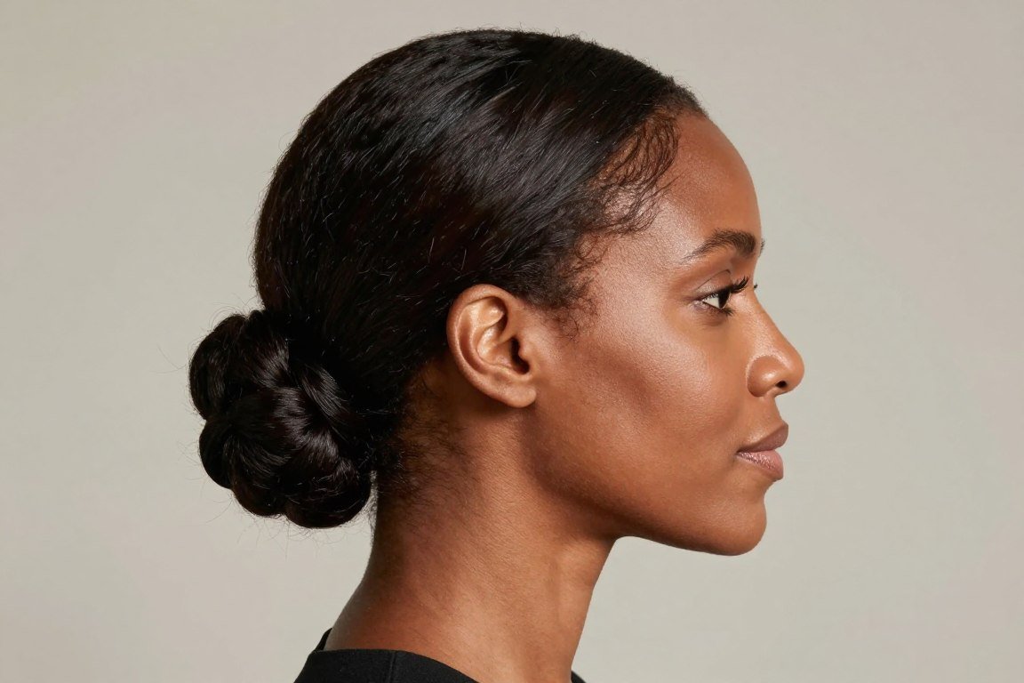Knotted low bun hairstyle showing intricate detail for Black women
