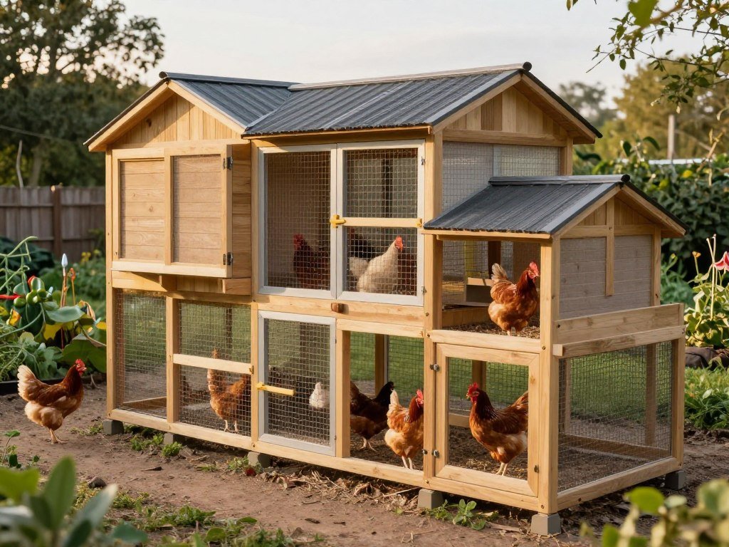 Large comprehensive chicken coop with multiple sections and features