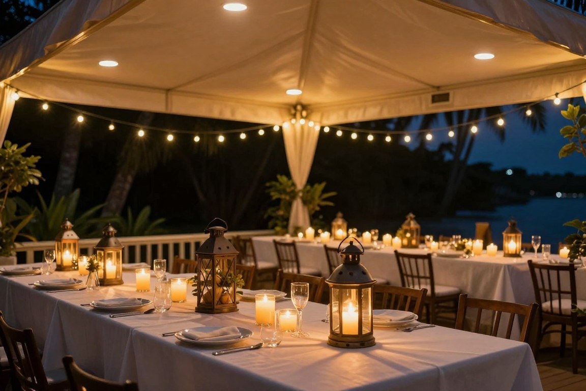 Layered ambient lighting on entertainment lanai