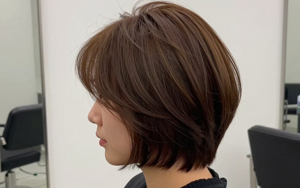 Layered bob showing internal layers for thin hair texture