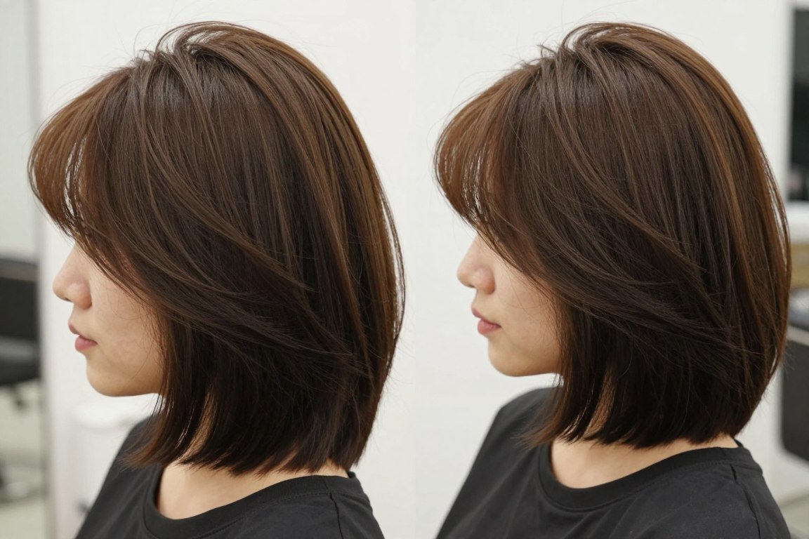 Layered choppy bob with multiple layers creating movement and volume for fine hair types
