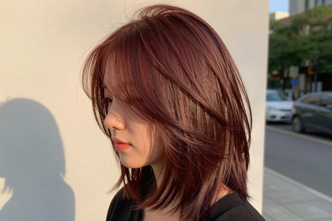 Layered haircut with wispy ends, witchy medium-length style