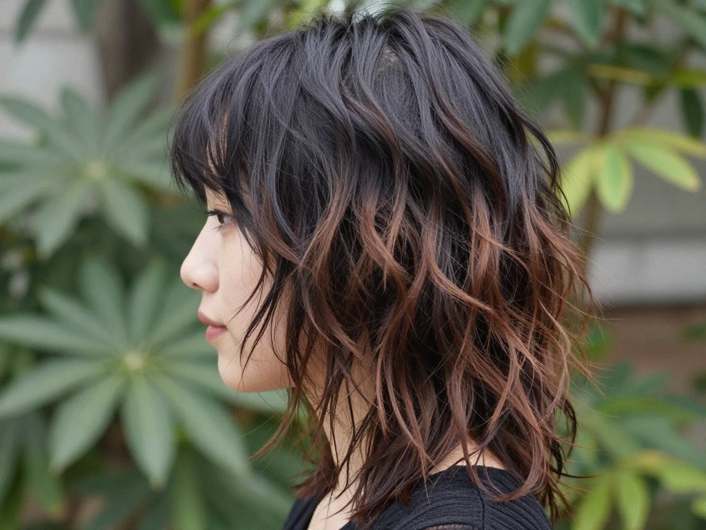 Layered witch shag hairstyle with heavy layers and witchy aesthetic
