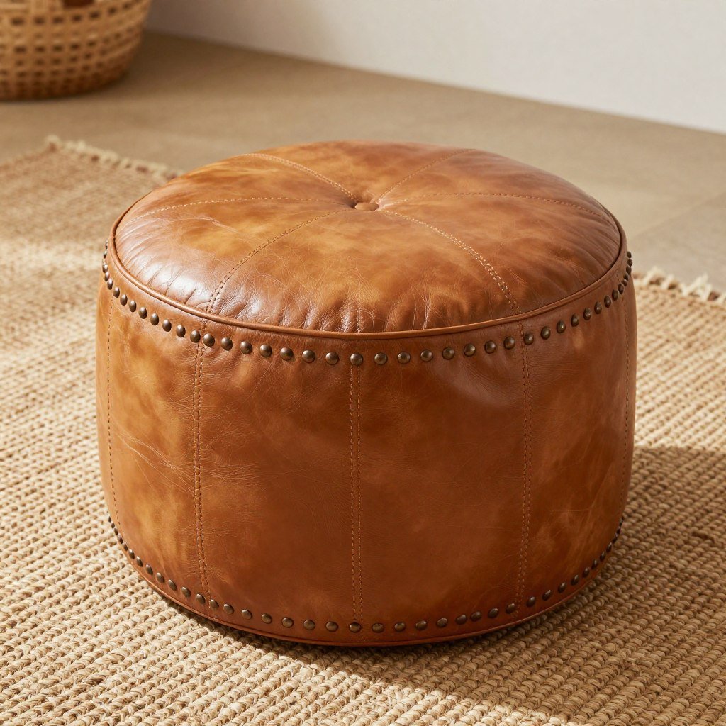 Leather ottoman in cozy Mexican decor