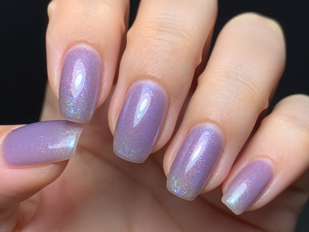 Lilac shimmer nail polish with subtle sparkle