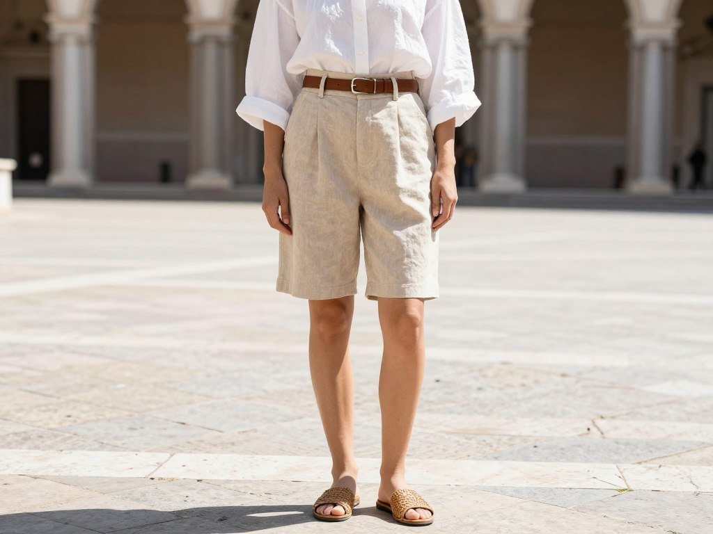 Linen shorts with cotton blouse summer outfit