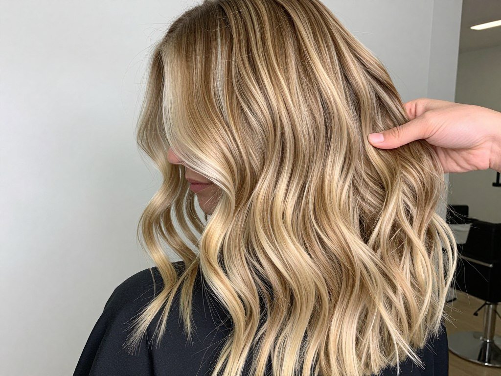 Lived-in blonde balayage with soft grown-out roots