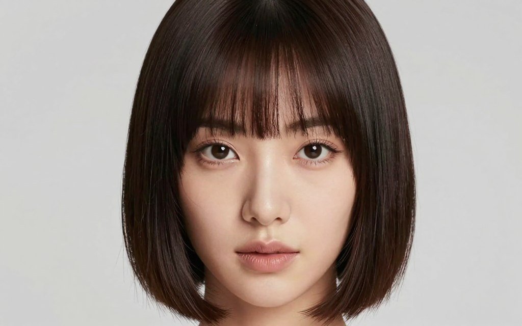 Long face shape with bangs and short haircut