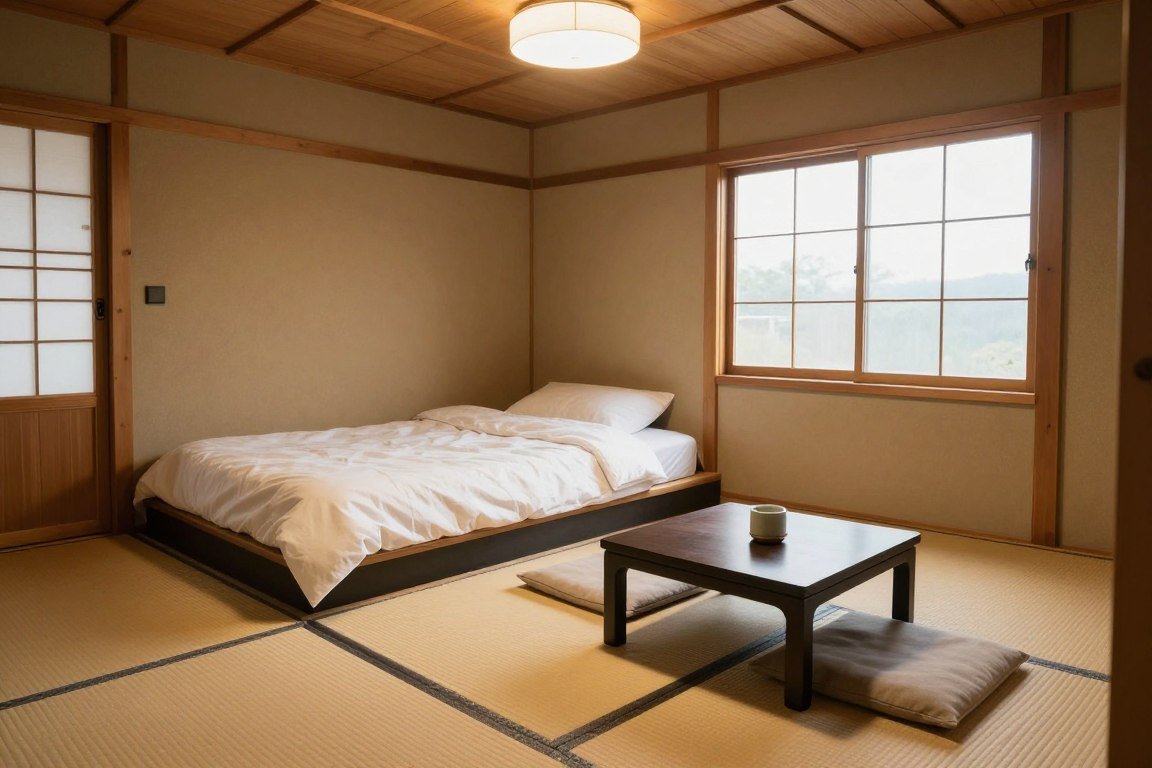 Low Japanese furniture in shed house