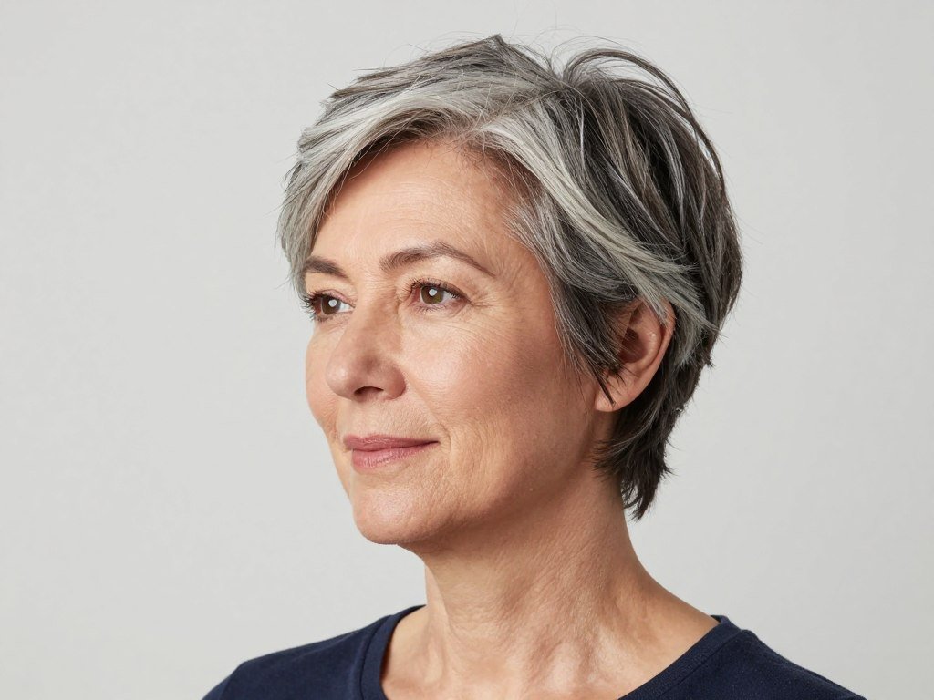 Low-maintenance short gray hairstyle for busy women