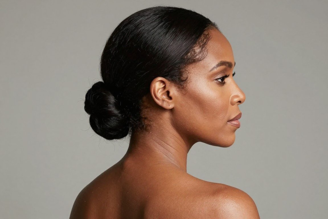 Low side bun hairstyle showing asymmetrical placement for Black women