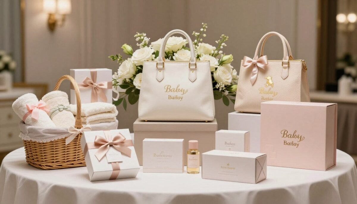 Luxurious baby shower prizes elegantly displayed