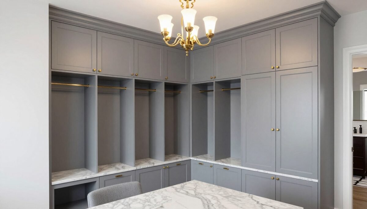 Luxury IKEA SEKTION mudroom with premium cabinet finishes