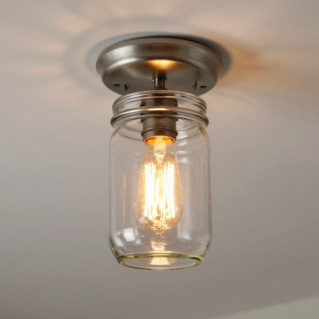 Mason jar style flush mount light fixture with Edison bulbs