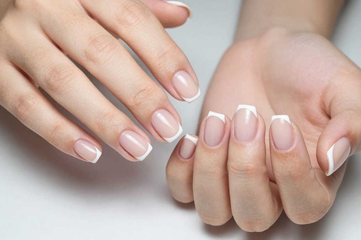 Micro French tips showing ultra-thin white lines on short nails