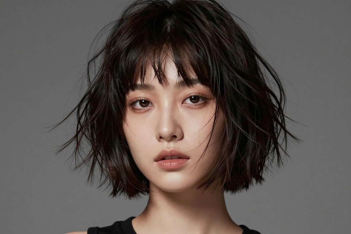 Micro bob haircut above jawline for thin hair showing volume