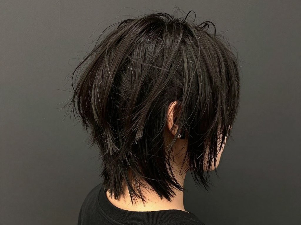 Midi length hair with shattered ends, textured witchy haircut