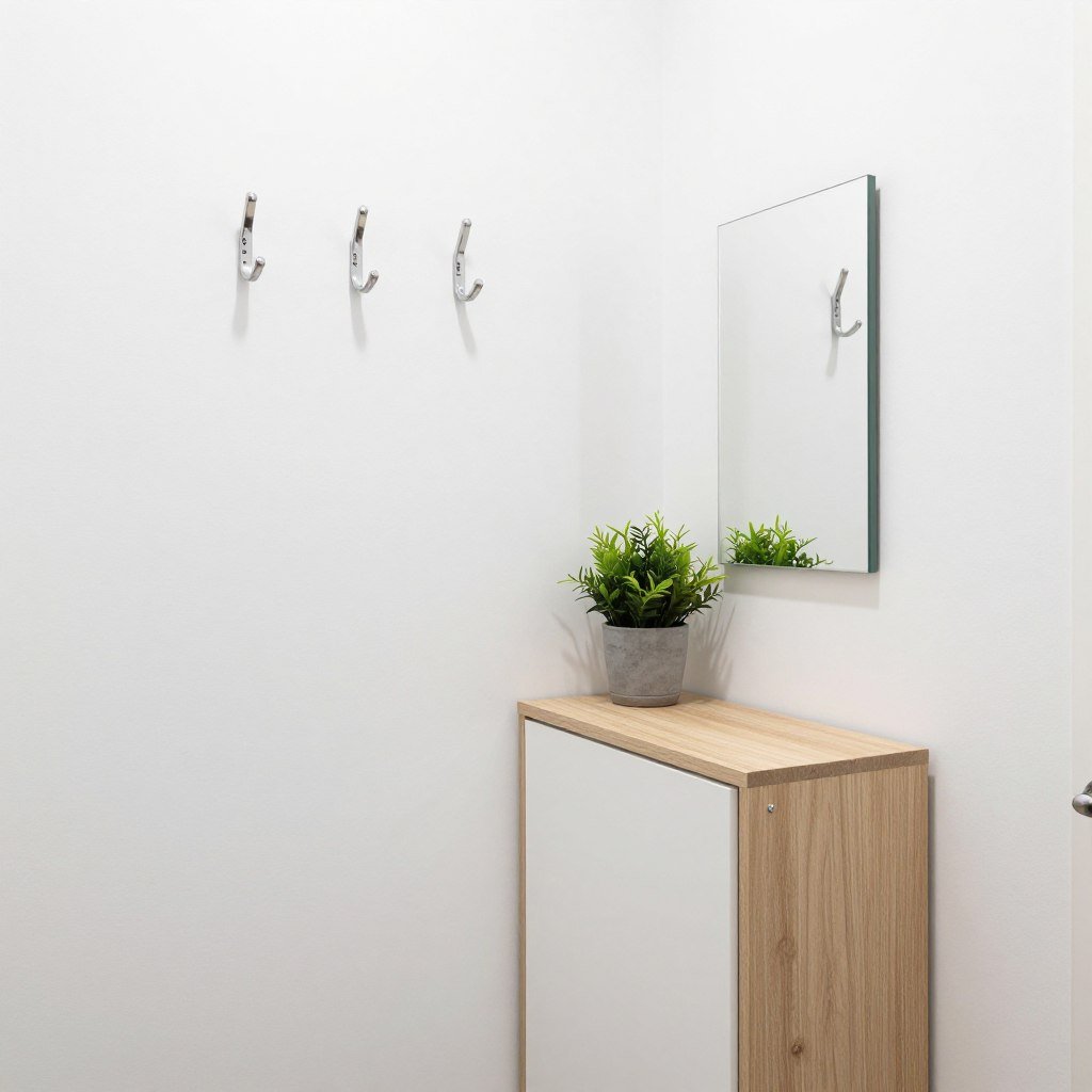 Minimal IKEA mudroom setup in small apartment