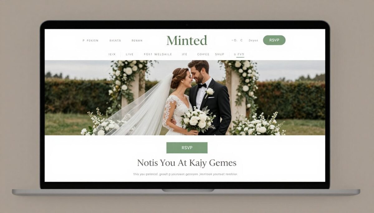 Minted wedding website homepage showing RSVP navigation button