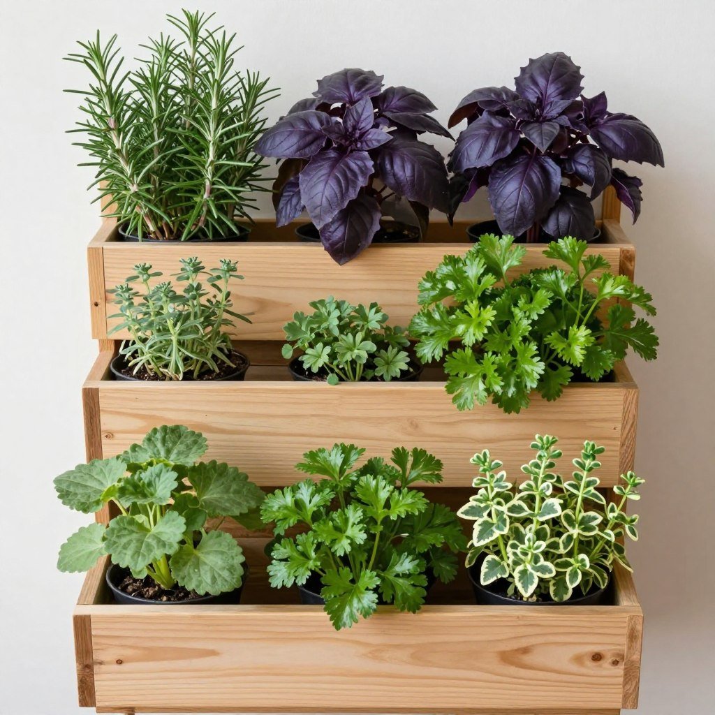 Mixed herbs in vertical garden