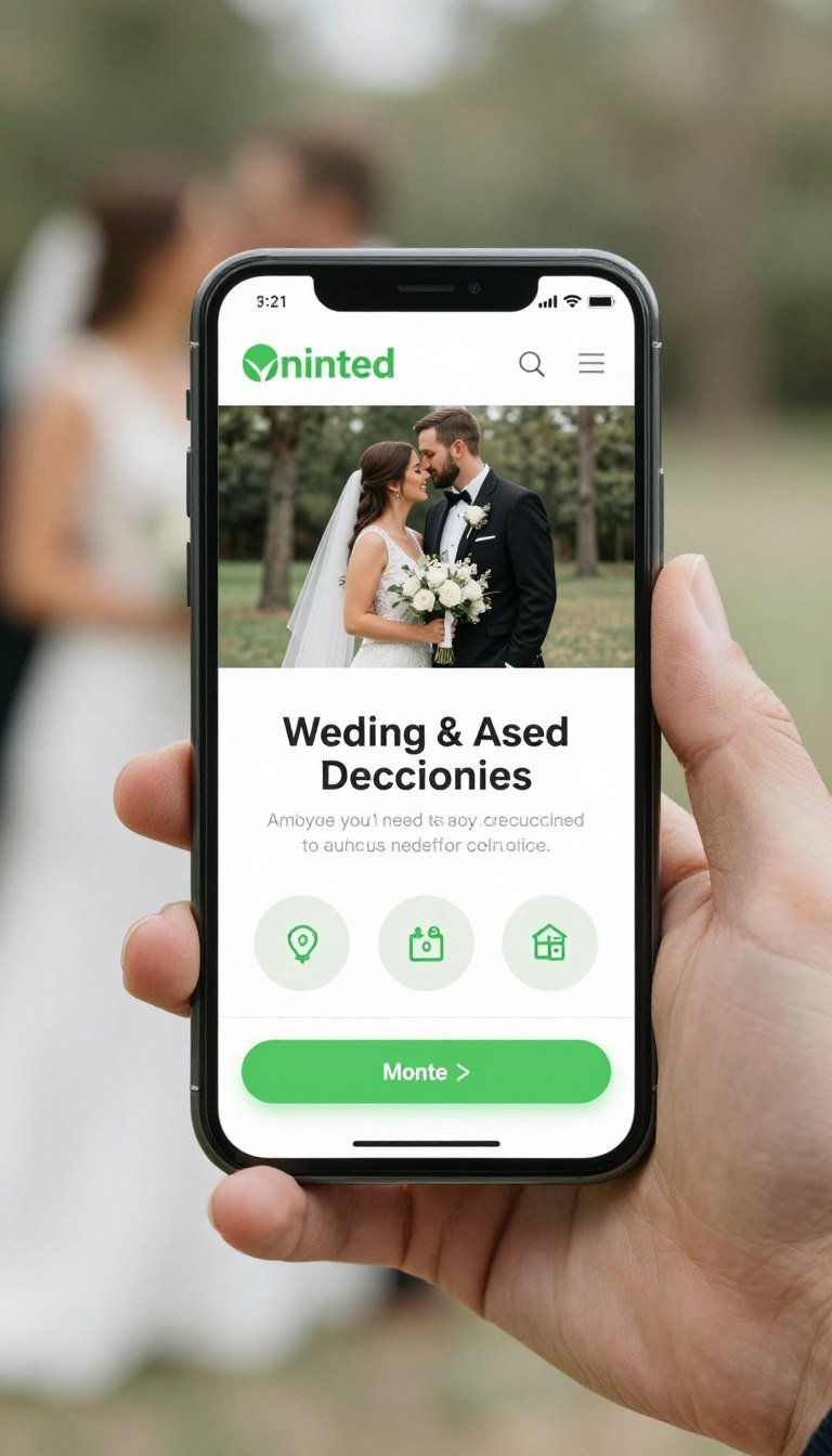 Mobile phone displaying Minted wedding website with responsive design