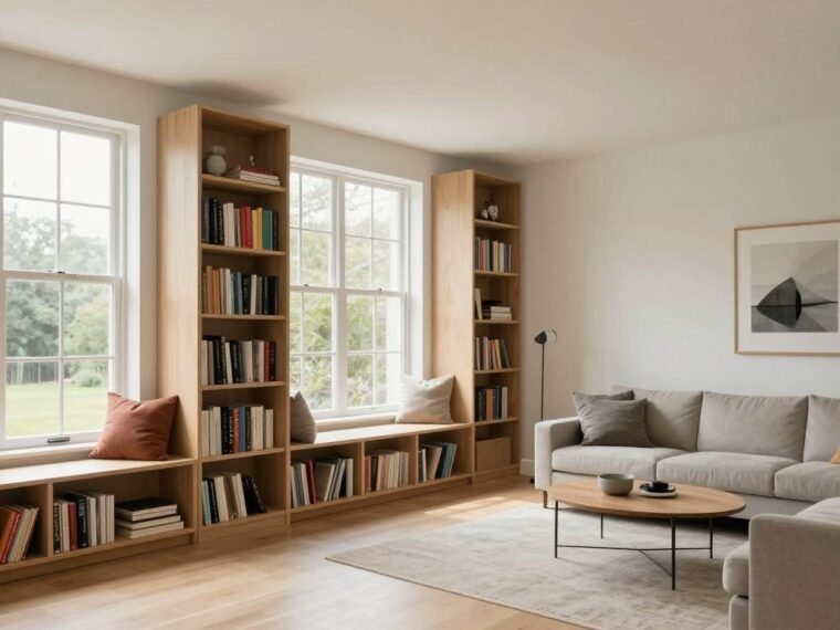 Modern bonus room ideas featuring multiple functional zones with creative storage solutions and natural lighting