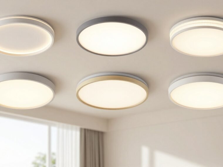 Modern ceiling light fixtures replacing traditional boob lights in contemporary living room