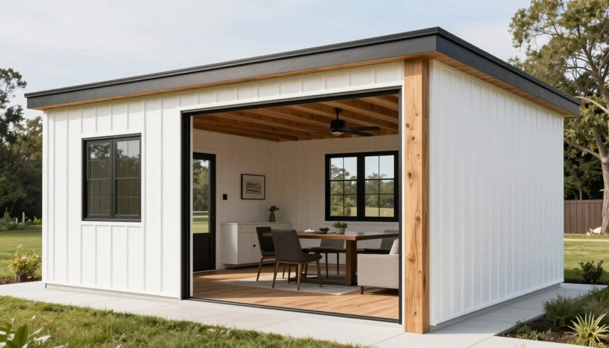 Modern farmhouse interior in 16x40 shed house