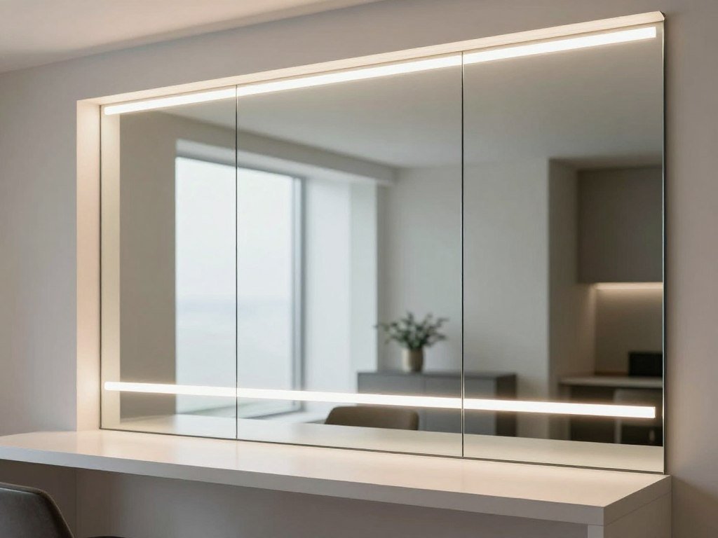 Modern frameless mirror backsplash installation