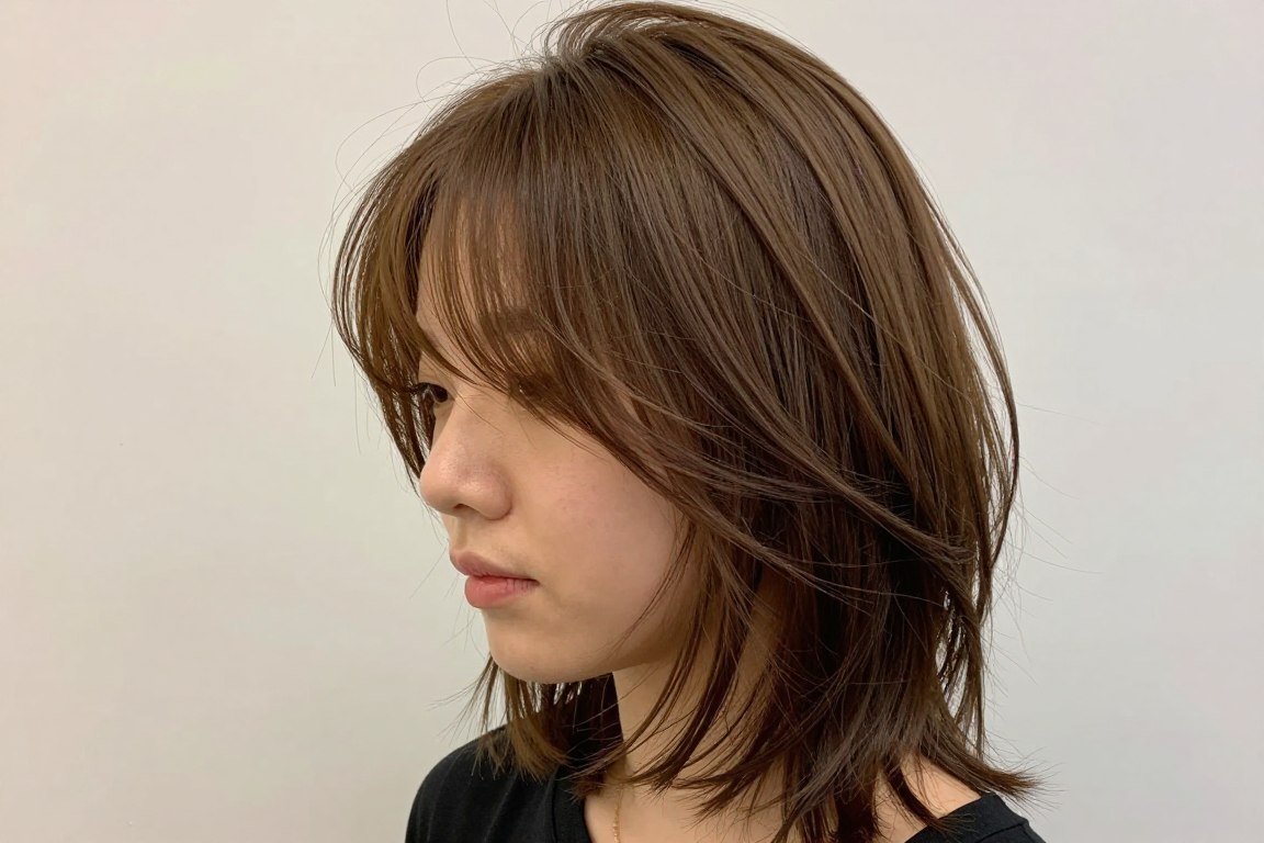 Modern shag haircut with birkin bangs
