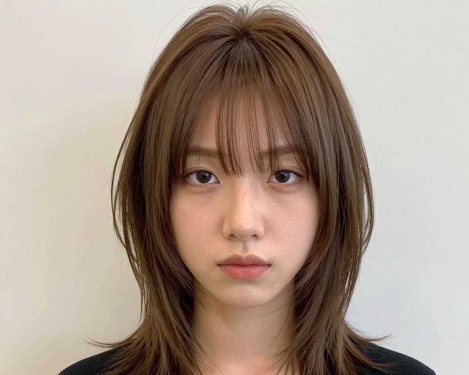 Modern shag haircut with curtain bangs for thin hair