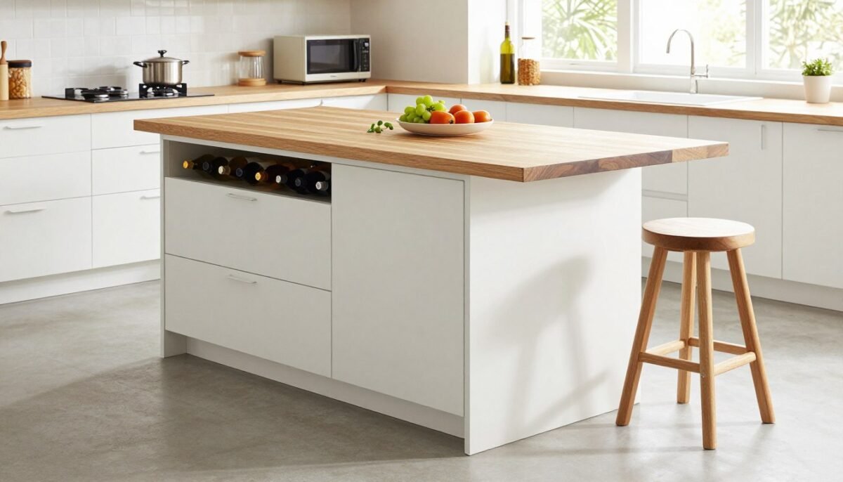 Multi-functional small kitchen island with storage and seating