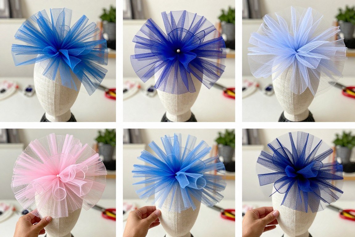 Multi-layered tulle and organza derby fascinator construction