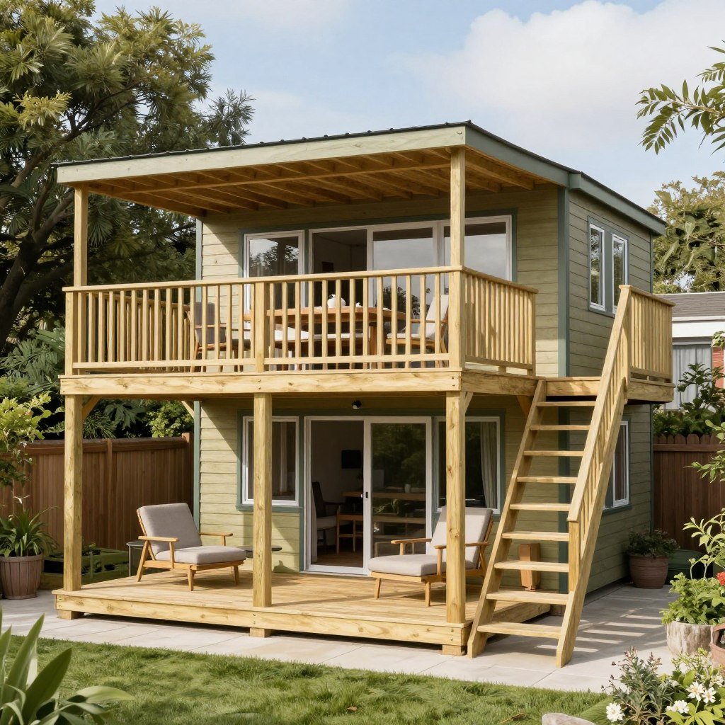 Multi-level deck on tiny home