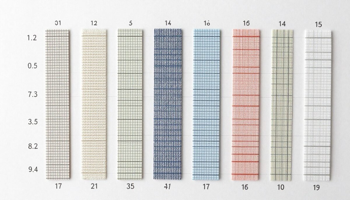 Multiple gauge swatches in different needle sizes showing comparison