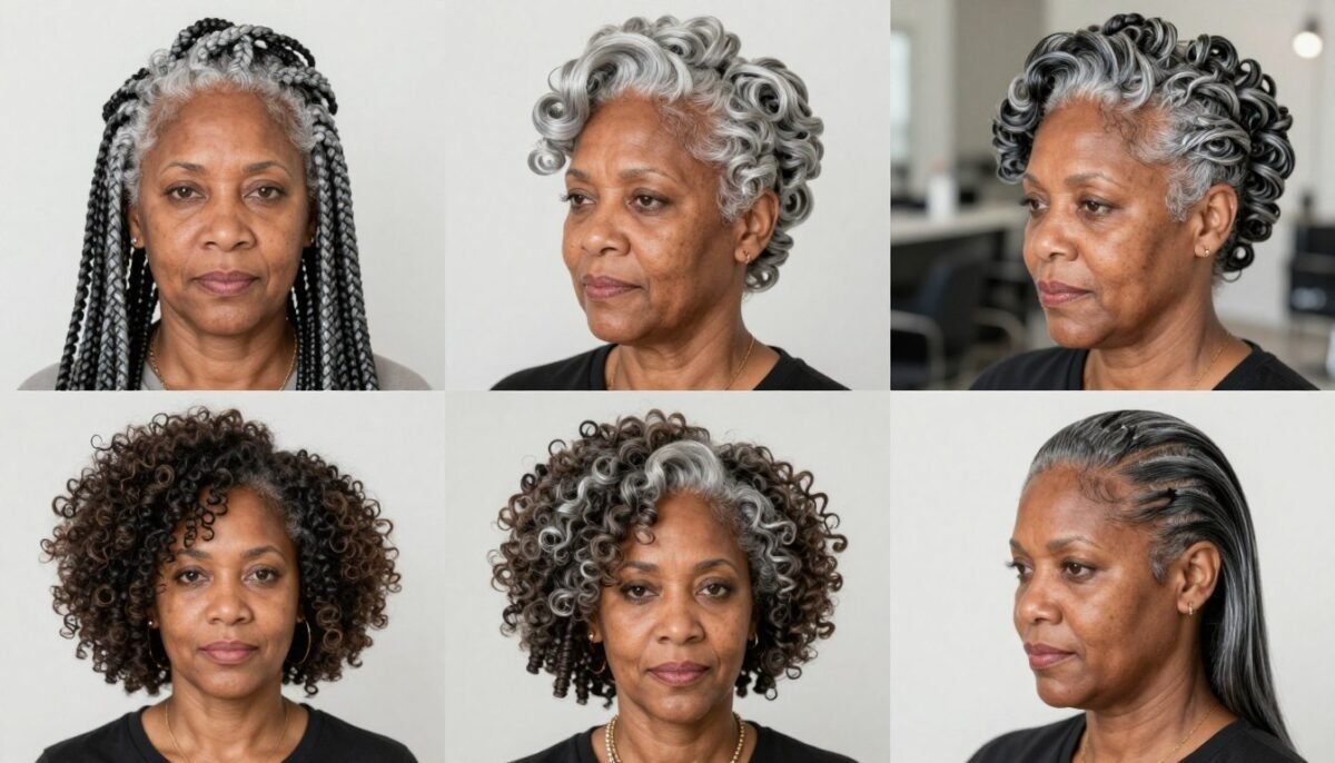 Multiple styling options for gray hair on older Black women