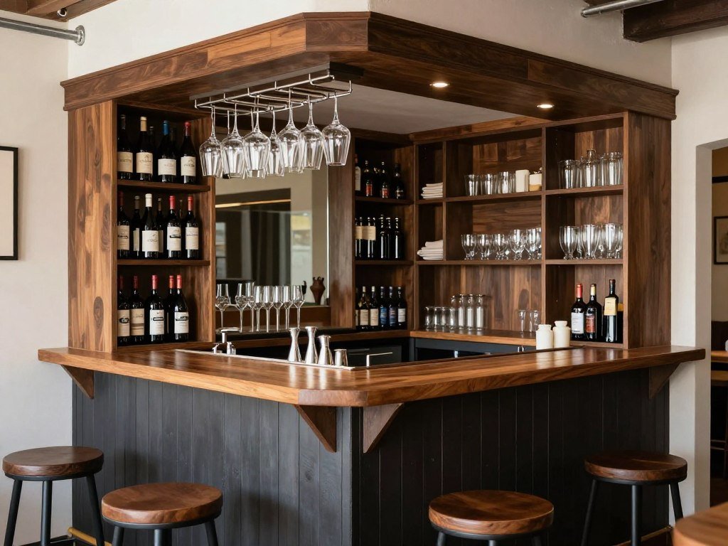 Murphy bar opened showing interior organization for built-in bar ideas