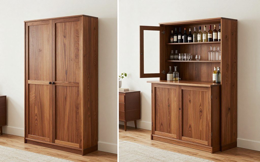 Murphy-style fold-down bar in up and down positions