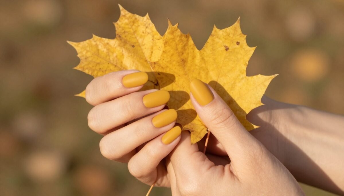 Mustard yellow matte nails for September Mustard yellow matte nails for September