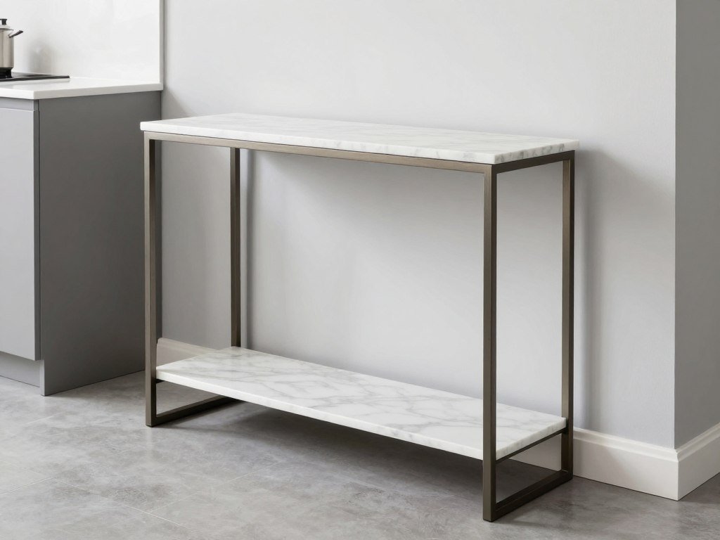 Narrow console table as minimalist kitchen island